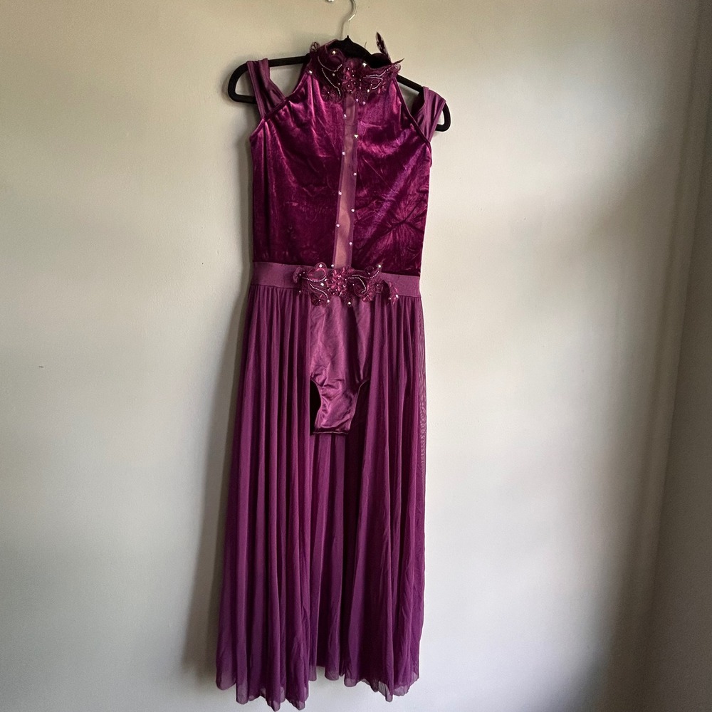 Weissman Purple Velvet Mesh‎ Lyrical Contemporary Dance Costume Dress Adult Med